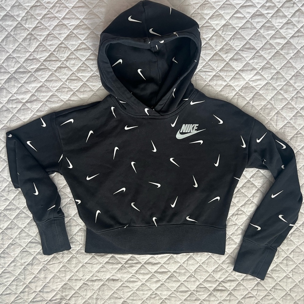 Nike Kids Black Hoodie with White Swooshes